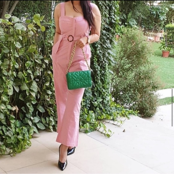 NWT ZARA Fitted Jumpsuit With Belt Pink XS - Picture 8 of 10